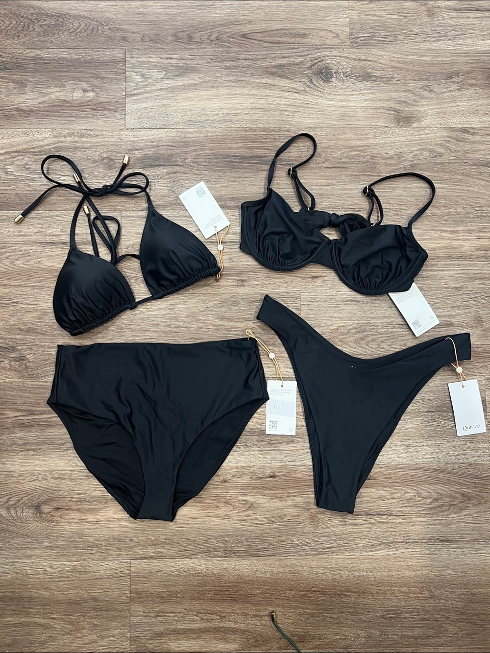 Bundle NWT Quince Women's Black Bikini Set (all 4) high rise Medium Large mix